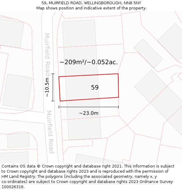 59, MUIRFIELD ROAD, WELLINGBOROUGH, NN8 5NY: Plot and title map