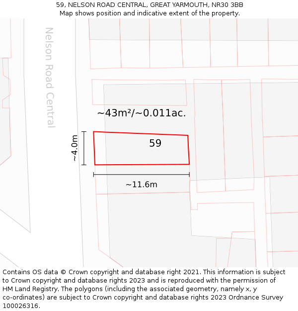 59, NELSON ROAD CENTRAL, GREAT YARMOUTH, NR30 3BB: Plot and title map