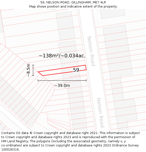 59, NELSON ROAD, GILLINGHAM, ME7 4LR: Plot and title map