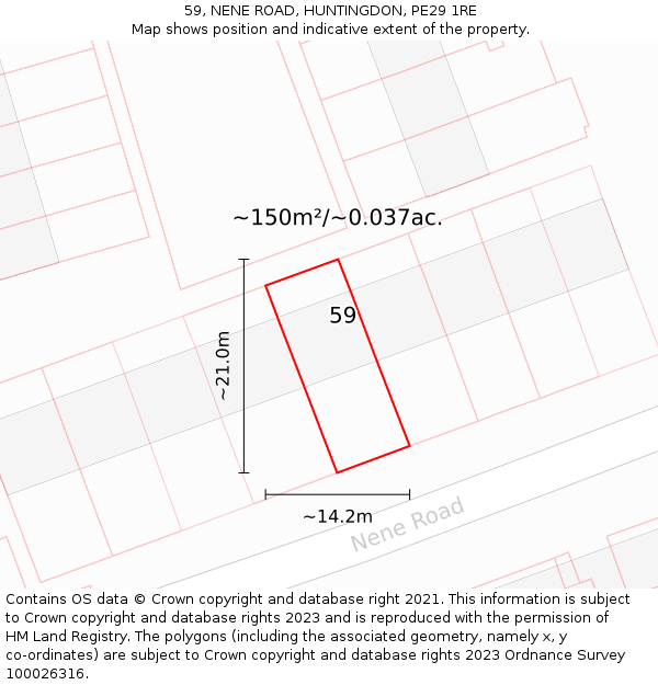 59, NENE ROAD, HUNTINGDON, PE29 1RE: Plot and title map