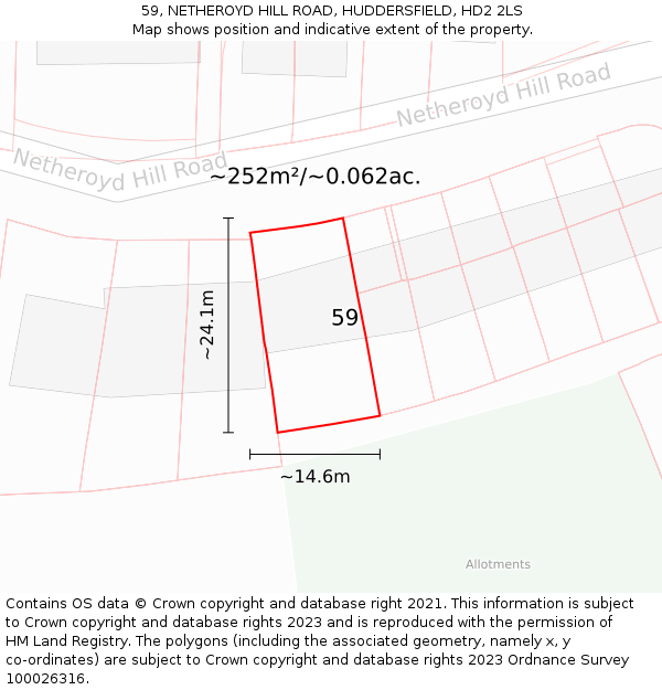 59, NETHEROYD HILL ROAD, HUDDERSFIELD, HD2 2LS: Plot and title map
