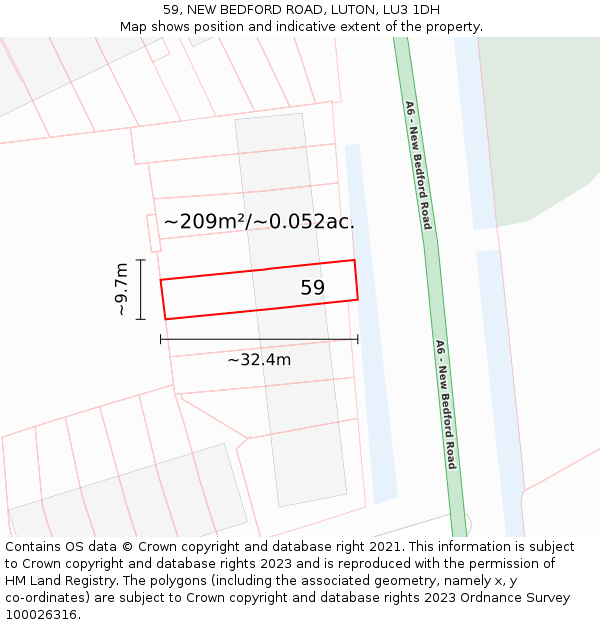 59, NEW BEDFORD ROAD, LUTON, LU3 1DH: Plot and title map