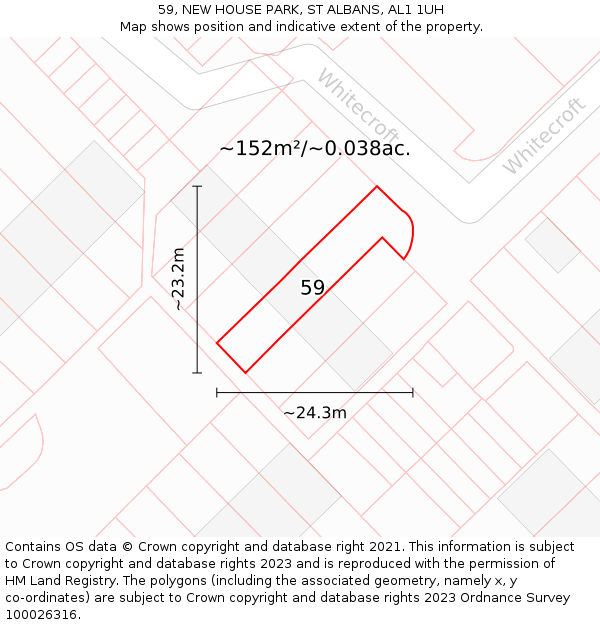 59, NEW HOUSE PARK, ST ALBANS, AL1 1UH: Plot and title map