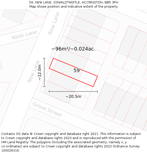 59, NEW LANE, OSWALDTWISTLE, ACCRINGTON, BB5 3PH: Plot and title map