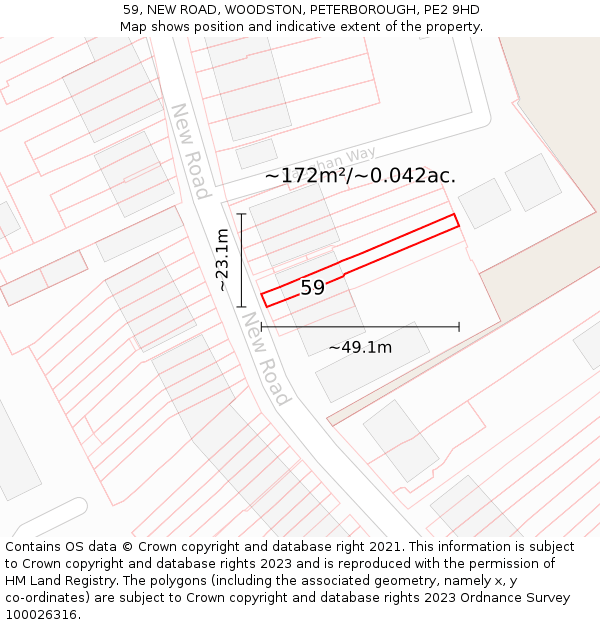 59, NEW ROAD, WOODSTON, PETERBOROUGH, PE2 9HD: Plot and title map