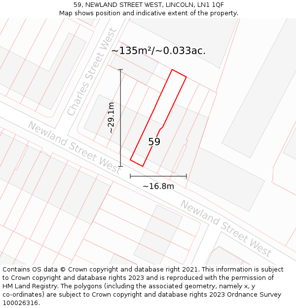 59, NEWLAND STREET WEST, LINCOLN, LN1 1QF: Plot and title map