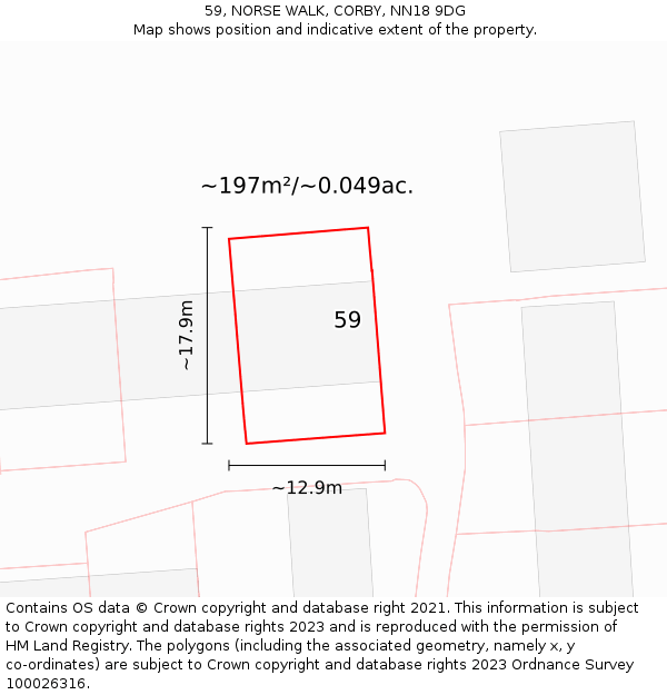 59, NORSE WALK, CORBY, NN18 9DG: Plot and title map