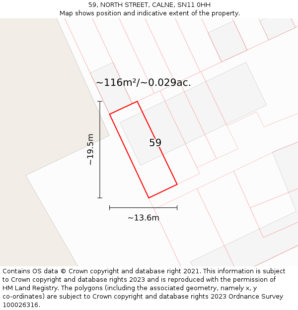 59, NORTH STREET, CALNE, SN11 0HH: Plot and title map