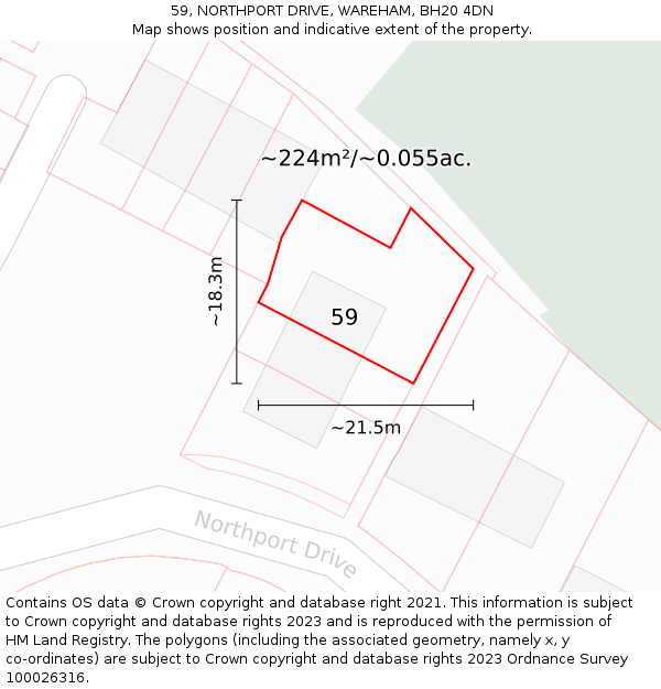 59, NORTHPORT DRIVE, WAREHAM, BH20 4DN: Plot and title map