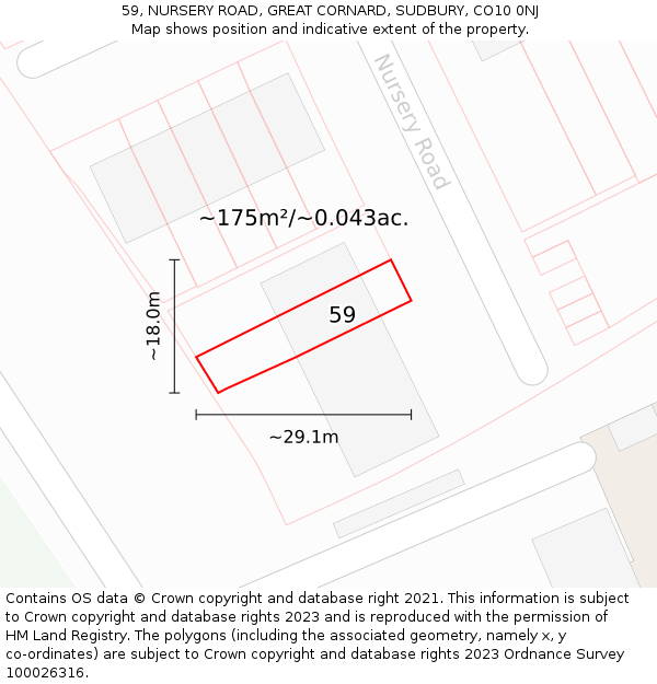 59, NURSERY ROAD, GREAT CORNARD, SUDBURY, CO10 0NJ: Plot and title map