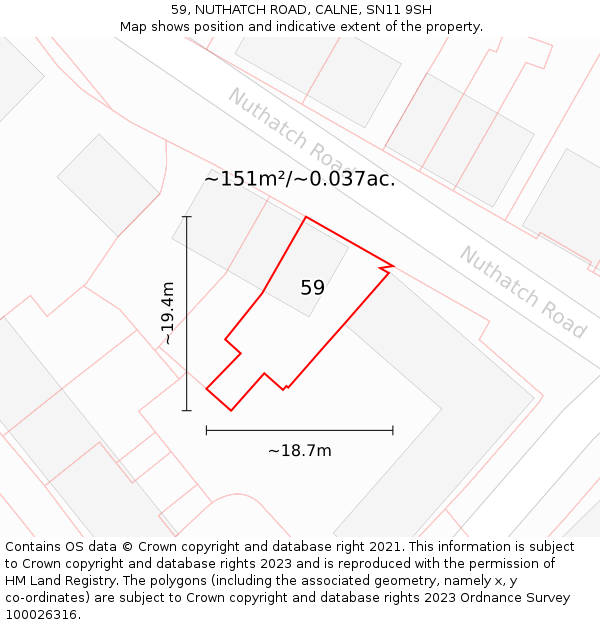 59, NUTHATCH ROAD, CALNE, SN11 9SH: Plot and title map