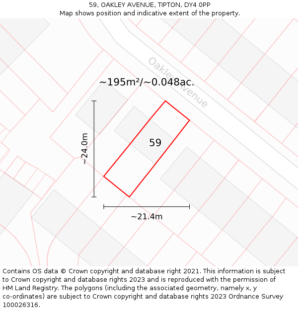 59, OAKLEY AVENUE, TIPTON, DY4 0PP: Plot and title map