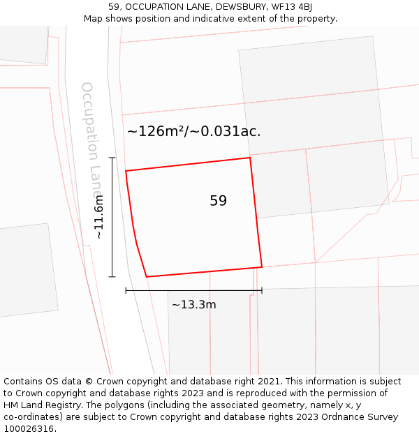 59, OCCUPATION LANE, DEWSBURY, WF13 4BJ: Plot and title map