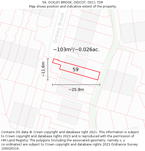 59, OCKLEY BROOK, DIDCOT, OX11 7DR: Plot and title map