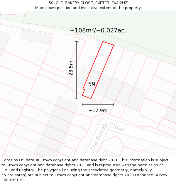 59, OLD BAKERY CLOSE, EXETER, EX4 2UZ: Plot and title map