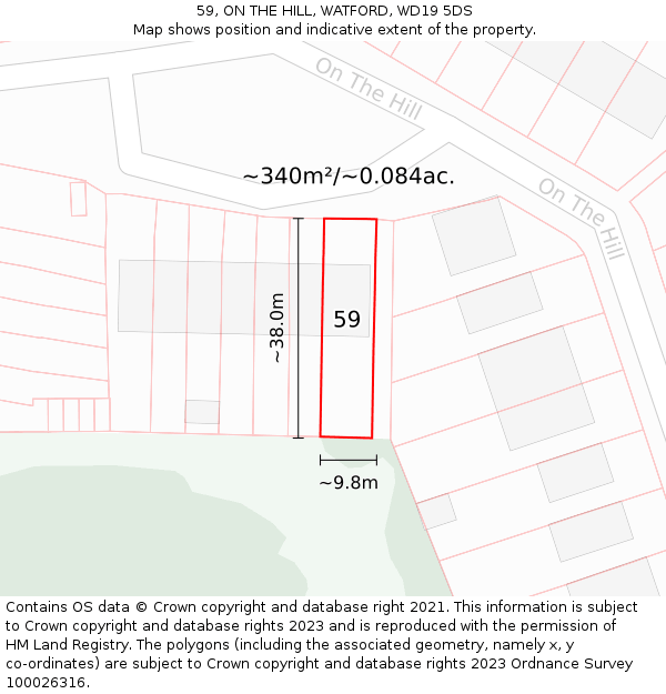 59, ON THE HILL, WATFORD, WD19 5DS: Plot and title map