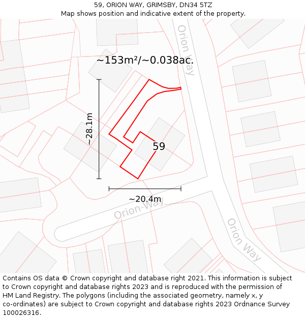 59, ORION WAY, GRIMSBY, DN34 5TZ: Plot and title map