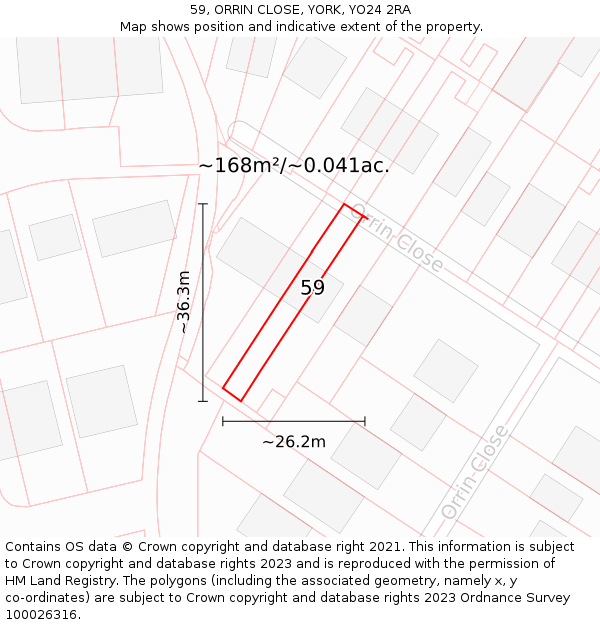 59, ORRIN CLOSE, YORK, YO24 2RA: Plot and title map