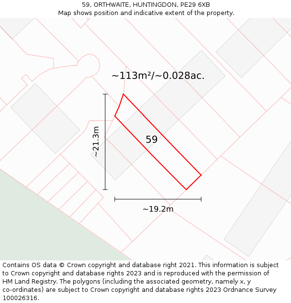 59, ORTHWAITE, HUNTINGDON, PE29 6XB: Plot and title map