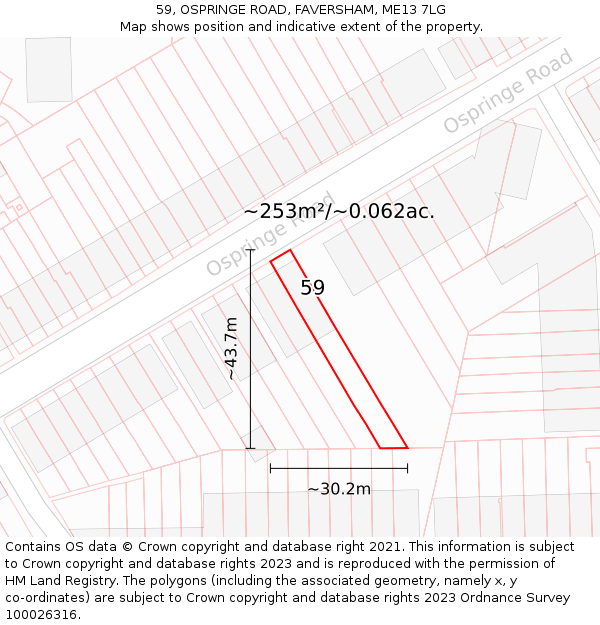 59, OSPRINGE ROAD, FAVERSHAM, ME13 7LG: Plot and title map
