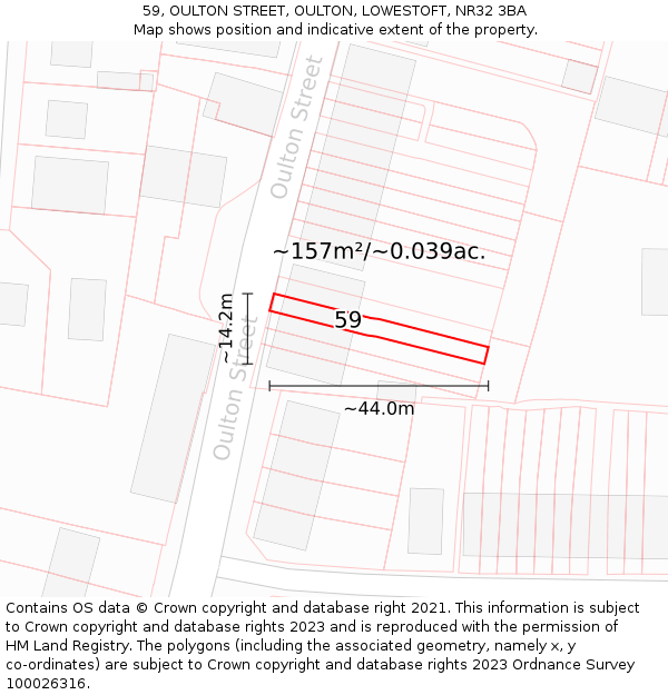 59, OULTON STREET, OULTON, LOWESTOFT, NR32 3BA: Plot and title map