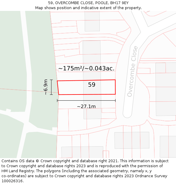 59, OVERCOMBE CLOSE, POOLE, BH17 9EY: Plot and title map