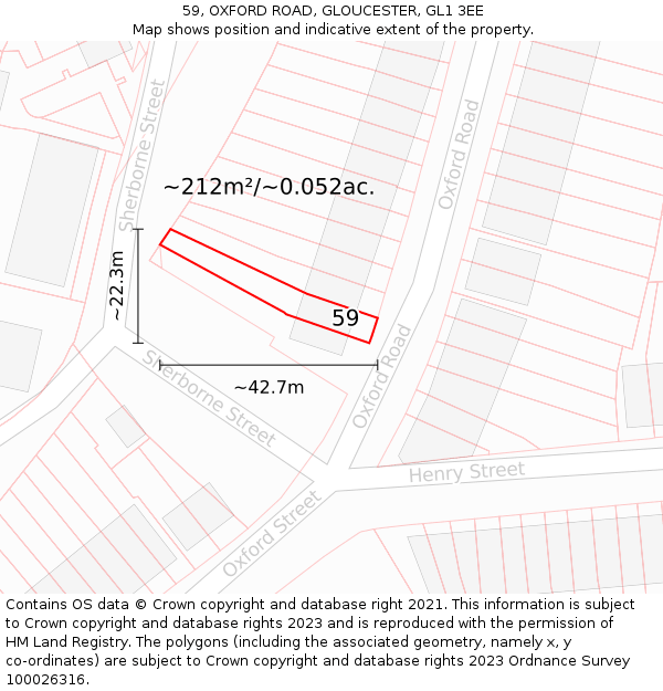 59, OXFORD ROAD, GLOUCESTER, GL1 3EE: Plot and title map