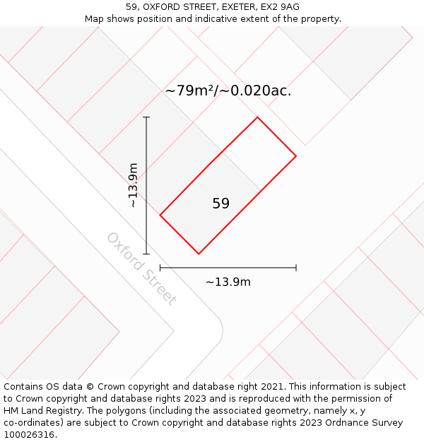 59, OXFORD STREET, EXETER, EX2 9AG: Plot and title map