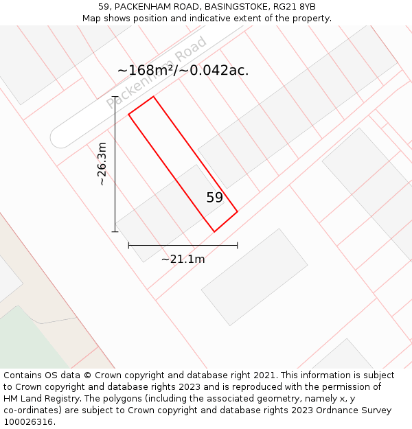 59, PACKENHAM ROAD, BASINGSTOKE, RG21 8YB: Plot and title map