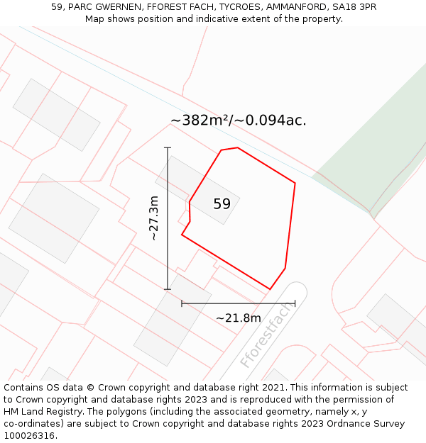 59, PARC GWERNEN, FFOREST FACH, TYCROES, AMMANFORD, SA18 3PR: Plot and title map