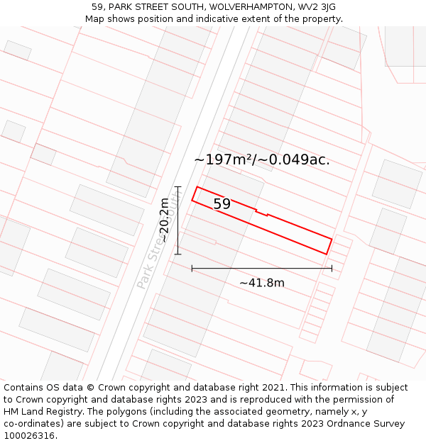 59, PARK STREET SOUTH, WOLVERHAMPTON, WV2 3JG: Plot and title map