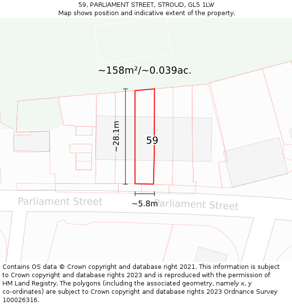 59, PARLIAMENT STREET, STROUD, GL5 1LW: Plot and title map