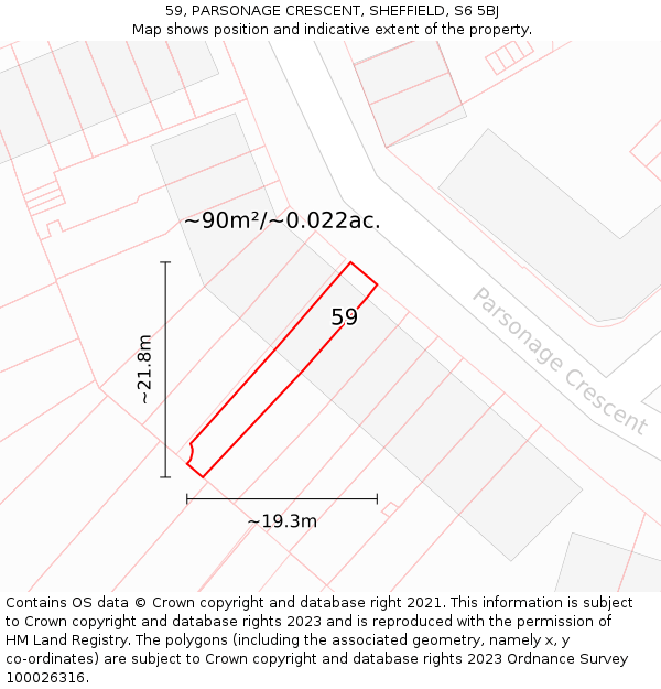 59, PARSONAGE CRESCENT, SHEFFIELD, S6 5BJ: Plot and title map