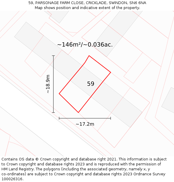 59, PARSONAGE FARM CLOSE, CRICKLADE, SWINDON, SN6 6NA: Plot and title map