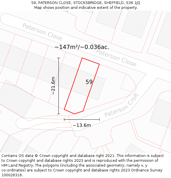 59, PATERSON CLOSE, STOCKSBRIDGE, SHEFFIELD, S36 1JQ: Plot and title map