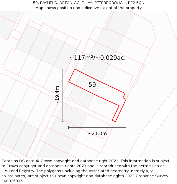59, PAYNELS, ORTON GOLDHAY, PETERBOROUGH, PE2 5QN: Plot and title map