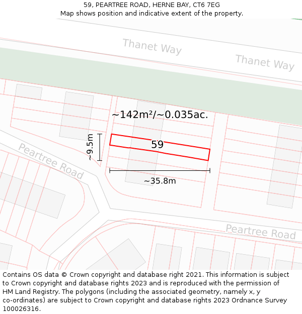 59, PEARTREE ROAD, HERNE BAY, CT6 7EG: Plot and title map