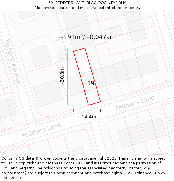 59, PEDDERS LANE, BLACKPOOL, FY4 3HY: Plot and title map