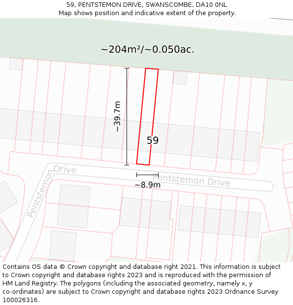 59, PENTSTEMON DRIVE, SWANSCOMBE, DA10 0NL: Plot and title map