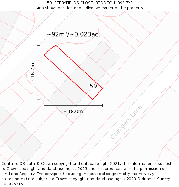 59, PERRYFIELDS CLOSE, REDDITCH, B98 7YP: Plot and title map