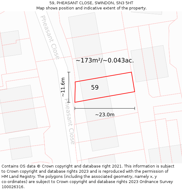59, PHEASANT CLOSE, SWINDON, SN3 5HT: Plot and title map
