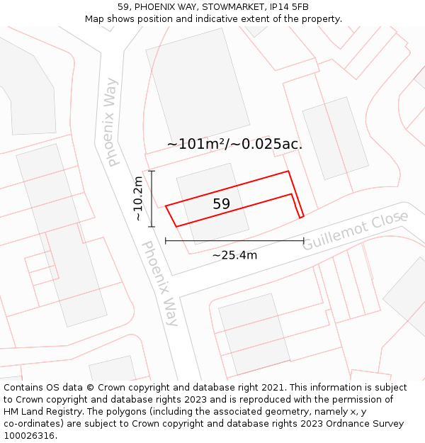 59, PHOENIX WAY, STOWMARKET, IP14 5FB: Plot and title map