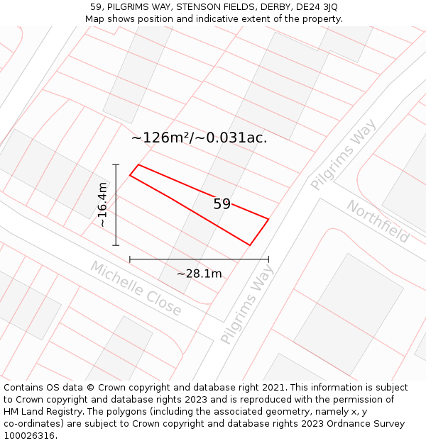 59, PILGRIMS WAY, STENSON FIELDS, DERBY, DE24 3JQ: Plot and title map