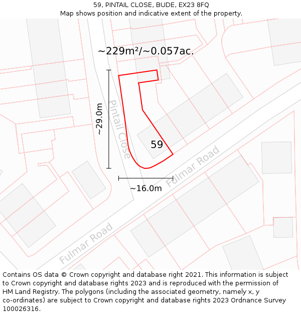 59, PINTAIL CLOSE, BUDE, EX23 8FQ: Plot and title map