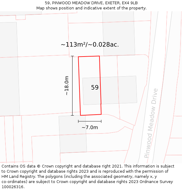 59, PINWOOD MEADOW DRIVE, EXETER, EX4 9LB: Plot and title map