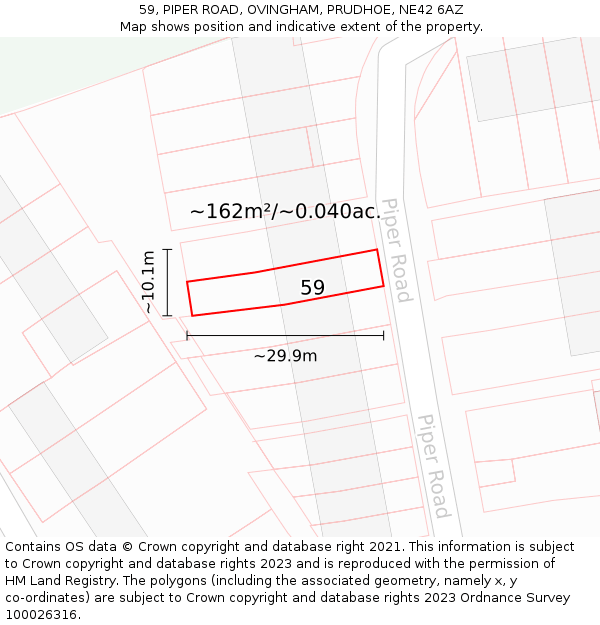59, PIPER ROAD, OVINGHAM, PRUDHOE, NE42 6AZ: Plot and title map