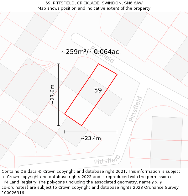 59, PITTSFIELD, CRICKLADE, SWINDON, SN6 6AW: Plot and title map