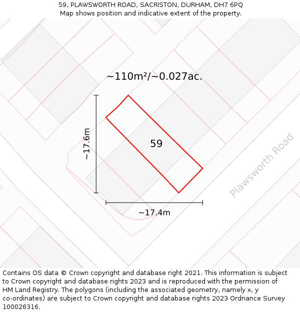 59, PLAWSWORTH ROAD, SACRISTON, DURHAM, DH7 6PQ: Plot and title map