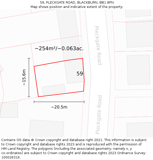 59, PLECKGATE ROAD, BLACKBURN, BB1 8PN: Plot and title map