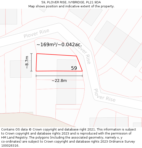 59, PLOVER RISE, IVYBRIDGE, PL21 9DA: Plot and title map